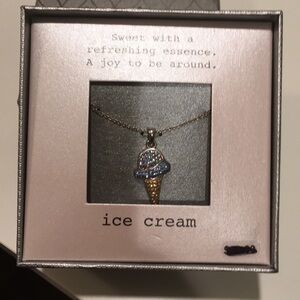 NEW Ice Cream Cone Rhinestone Charm Necklace Silver Chain Colorful Gift Holiday